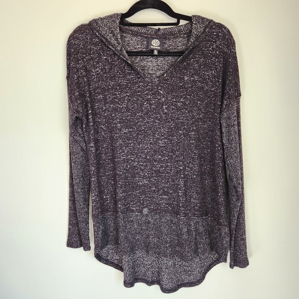 Bobeau Heathered Black Hooded V-Neck Lightweight High/Low Soft Sweater LIKE NEW
